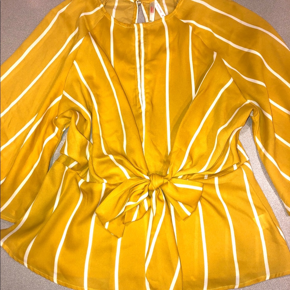 MUSTARD WHITE STRIPPED BLOUSE FOR WOMEN